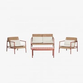 Conjunto De Jardim Com Sofá De 2 Lugares, 2 Poltronas E Mesa De Centro Em Alumínio E Rattan Sintético Duroli Terracota - Sklum