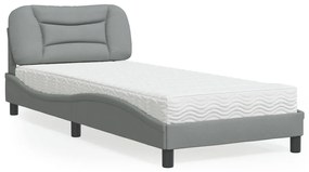 Cama com colchão 90x200 cm tecido cinzento-claro