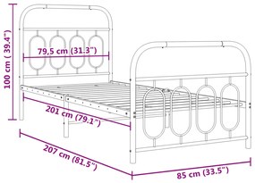 Estrutura de cama com cabeceira e pés 80x200 cm metal preto