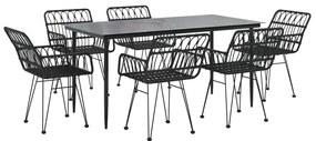 7 pcs conjunto de jantar para jardim vime PE preto