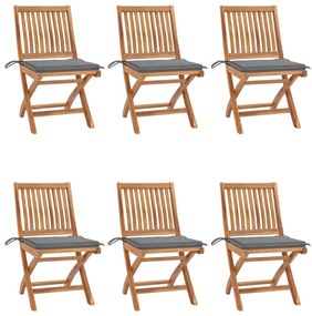 vidaXL Cadeiras de jardim dobráveis c/ almofadões 6 pcs teca maciça