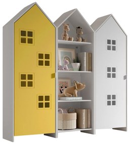Conjunto 2 armarios Guarda Roupa infantil + estante infantil coleção CASAMI Branca e Amarelo