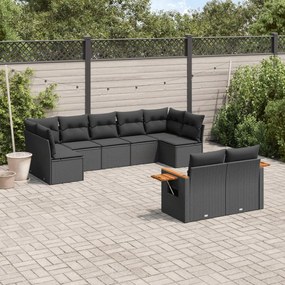 9 pcs conjunto de sofás p/ jardim c/ almofadões vime PE preto