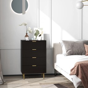 Cómoda de 4 gavetas 60 x 40 x 96 cm, móvel de arrumação moderno para quarto com puxadores e pés dourados, preto