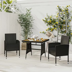 vidaXL 3 pcs Conjunto de jantar p/ exterior vime PE preto