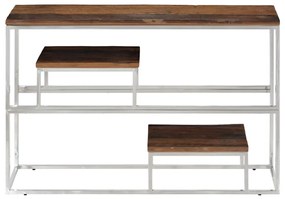 Mesa consola aço inoxidável/madeira ferroviária maciça prateado
