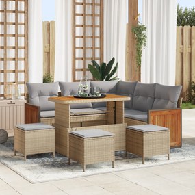 Conjunto de Sofá de Jardim vidaXL com Almofadas Bege Vime PE Acácia