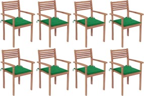 vidaXL Cadeiras de jardim empilháveis c/ almofadões 8 pcs teca maciça