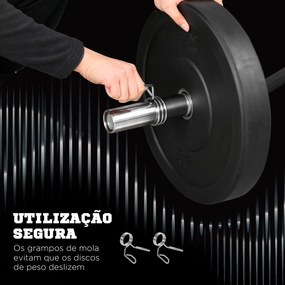 Barra de Pesos de Aço 120 cm Barra Curl EZ Ø50 mm com 2 Grampos Carga 100 kg Barra Olimpica para Discos de Ø5 cm Prata e Preto