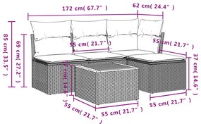 5 pcs conjunto de sofás p/ jardim com almofadões vime PE bege