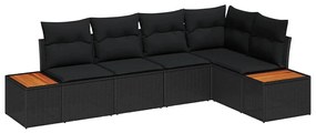 Conjunto de Sofás de Jardim de 5 Peças com Almofadas em Rattan Poliést