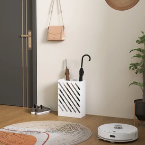 Suporte para Guarda-Chuvas de Aço Galvanizado Estreito com Bandeja de Gotejamento Removível 4 Ganchos 28x14x41 cm Branco