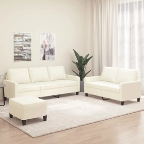 vidaXL 3 pcs conjunto sofás c/ almofadões couro artificial cor creme
