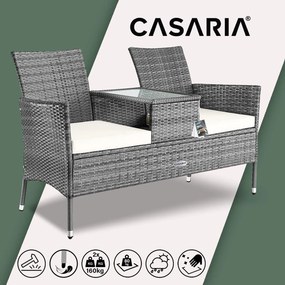 Banco de jardim Polyrattan 2 lugares 143x55x88cm cinzento/bege