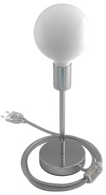 Alzaluce - metal table lamp with fabric cable, switch and 2 poles plug - 20 cm / Chrome