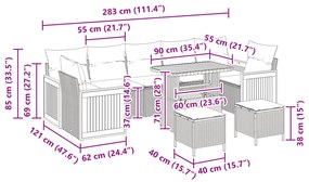 Conjunto de Sofá de Jardim vidaXL de 10 Peças com Almofadas Preto Ratt