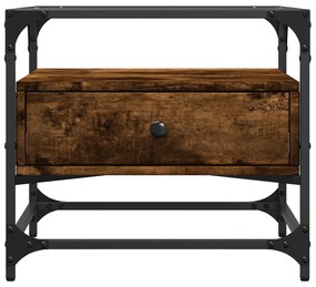 Mesa de centro c/ topo de vidro 50x50x45 cm carvalho fumado aço