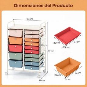 Carrinho de Armazenamento, 63 x 37 x 87,5 cm, 15 Gavetas, Multicolor