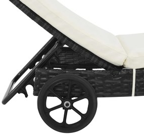 Espreguiçadeiras com rodas e almofadões 2 pcs vime PE preto