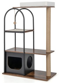 Arranhador para gatos de 118 cm com estrutura metálica Posto de arranhar de juta Tábua de sisal Bola de sisal Centro de actividades suspenso para gato