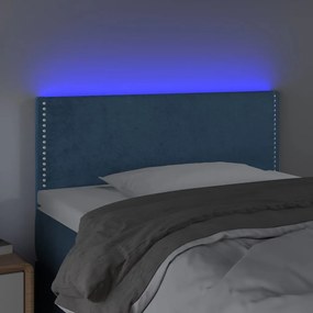 Cabeceira de cama c/ luzes LED veludo 100x5x78/88cm azul-escuro