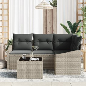 Conjunto de Jantar de Jardim de 5 Peças com Almofadas Cinza em Rattan
