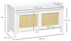 Banco Sapateira com 2 Portas de Vime Estilo Boémio Carga Máxima 130 kg para Corredor Entrada 80x35x45 cm Branco e Bege