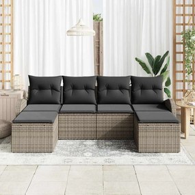 Sofá de Jardim de 6 Peças com Almofadas Cinza em Rattan