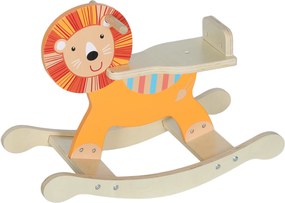 Cavalo de balanço para crianças, leão de brincar de balanço para bebés em madeira com guiador e base estável, 59 x 27 x 43 cm, laranja