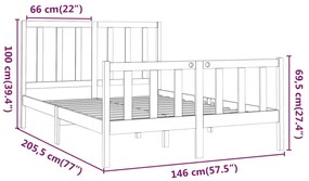 Estrutura de cama 140x190 cm madeira de pinho maciça preto