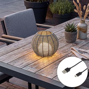 Candeeiro de mesa para exterior cinzento escuro 25cm Incl. LED Recarregável com USB-C IP44 - Oli