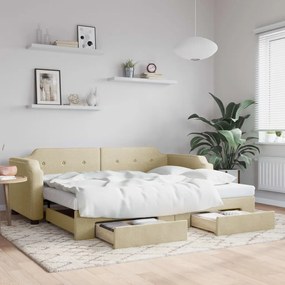 Sofá-cama com gavetão e gavetas 90x200 cm tecido cor creme