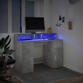 Secretária luzes LED 120x55x91 cm deriv. madeira cinza cimento