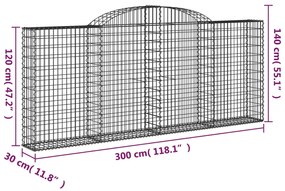 Cestos gabião arqueados 5pcs 300x30x120/140cm ferro galvanizado