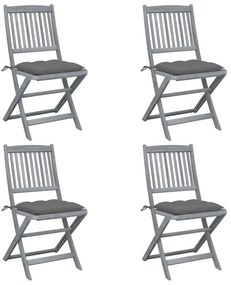 vidaXL Cadeiras exterior dobráveis c/ almofadões 4 pcs acácia maciça