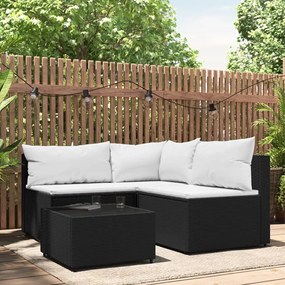 vidaXL 4 pcs conjunto lounge de jardim c/ almofadões vime PE preto
