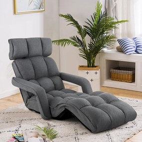 Poltrona dobrável 196 x 72 x 19,5 cm de interior com 6 posições ajustáveis Poltrona cama dobrável com apoios de braços e apoios para os pés ajustáveis