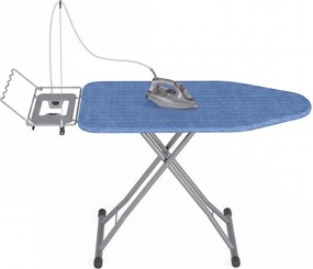 Tabua de engomar dobrável, 160 x 48,5 x (75-92) cm com altura ajustável e suporte para cabos azul-preto