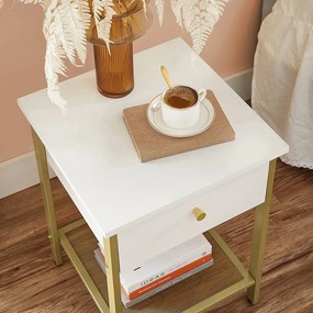 Mesa de cabeçeira, mesa de apoio com prateleira de rede 40 x 40 x 55 cm branco-dourado