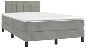 Cama box spring c/ colchão/LED 120x200 cm veludo cinzento-claro