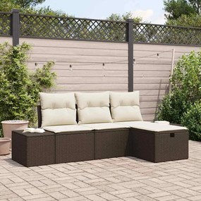 vidaXL Conjunto de Sofá de Jardim com Almofadas Marrom Poli Rattan
