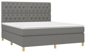 Cama box spring c/ colchão e LED 160x200 cm tecido cinza-escuro