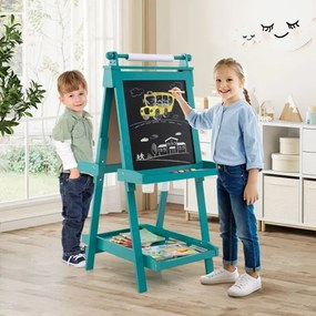 Quadro ajustável em altura para crianças com quadro branco e quadro magnético, cavalete dobrável verde