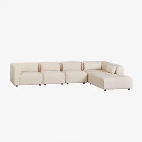 Sofá Modular De 5 Peças Com Chaise Longue Direita Fogler Linho Veludo Bege Linho - Sklum