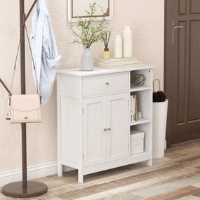 Armário de casa de banho ou multifuncional com 1 gaveta grande, 2 portas e Estante ajustável 75 x 30 x 80 cm Branco