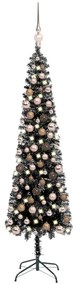 vidaXL Árvore de Natal pré-iluminada fina com bolas 150 cm preto