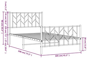 Estrutura de cama com cabeceira e pés 100x190 cm metal branco