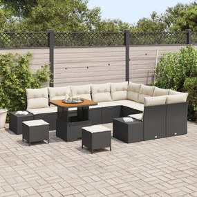 Conjunto de Sofá de Jardim vidaXL de 12 peças com Almofadas Preto Ratt