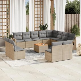 13 pcs conjunto de sofás p/ jardim com almofadões vime PE bege