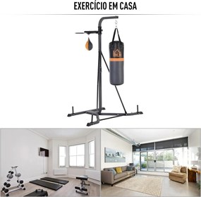Saco de Boxe Suspenso com Suporte Bola de Velocidade Ajustável em Altura de 167-187cm e Inflador para Treinamento Fitness em Casa Ginásio 115×157×221